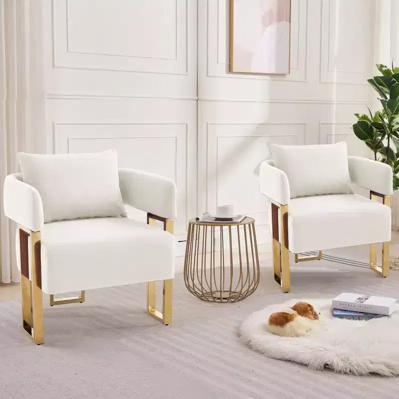 Chaises d'appoint modernes rembourrées avec pieds en métal doré, chaises d'appoint souples rembourrées pour salon, chambre ou dressing.