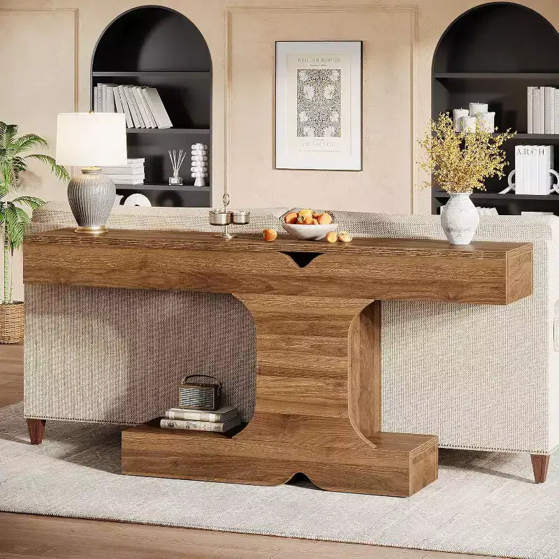 Console moderne, table de canapé de 160 cm de long derrière le canapé, table d'entrée en bois pour couloir, entrée,, salon, noyer