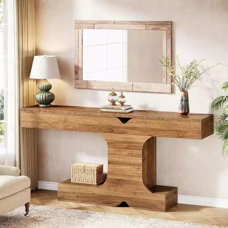 Console moderne, table de canapé de 160 cm de long derrière le canapé, table d'entrée en bois pour couloir, entrée,, salon, noyer