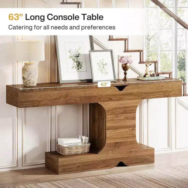 Console moderne, table de canapé de 160 cm de long derrière le canapé, table d'entrée en bois pour couloir, entrée,, salon, noyer