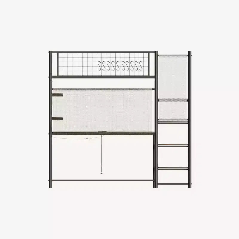 Lit mezzanine noir pleine grandeur en métal - Bureau, station de recharge, lumières LED et rangement, capacité de 180 kg pour chambre à coucher/dortoir