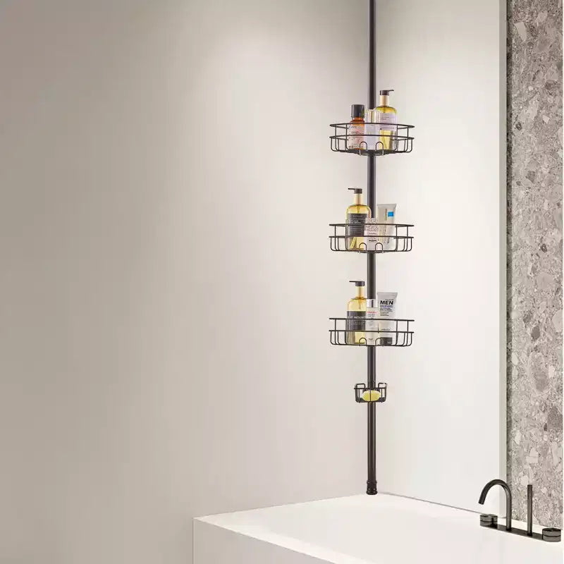 Étagère d'angle de douche 3 niveaux à tension, réglable 99-317 cm, organiseur de salle de bain résistant à la rouille