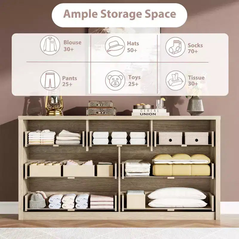 Commode à 7 tiroirs pour chambre à coucher, Grande commode en bois moderne avec grand espace de rangement, Organisateur de commode en bois pour salon, couloir, entrée