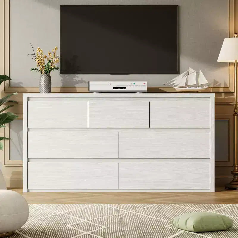 Commode à 7 tiroirs pour chambre à coucher, Grande commode en bois moderne avec grand espace de rangement, Organisateur de commode en bois pour salon, couloir, entrée