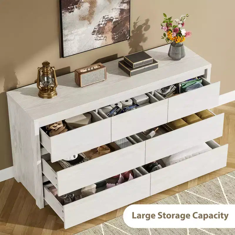 Commode à 7 tiroirs pour chambre à coucher, Grande commode en bois moderne avec grand espace de rangement, Organisateur de commode en bois pour salon, couloir, entrée