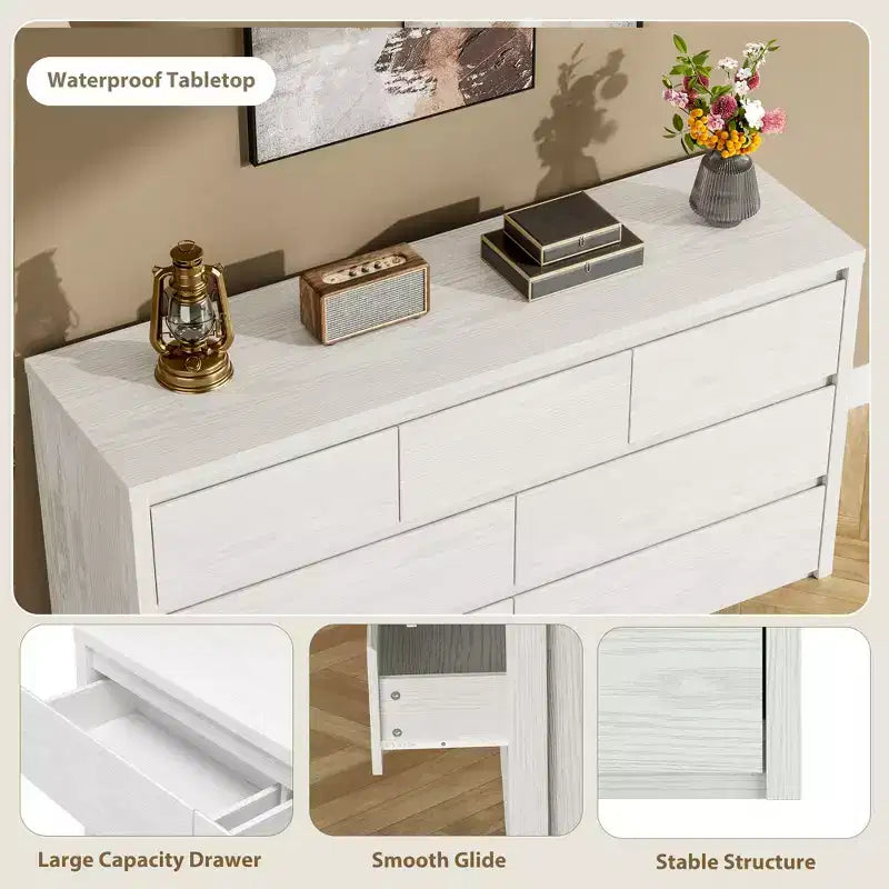 Commode à 7 tiroirs pour chambre à coucher, Grande commode en bois moderne avec grand espace de rangement, Organisateur de commode en bois pour salon, couloir, entrée