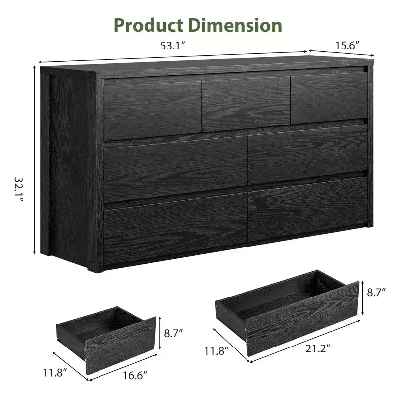 Commode à 7 tiroirs pour chambre à coucher, Grande commode en bois moderne avec grand espace de rangement, Organisateur de commode en bois pour salon, couloir, entrée