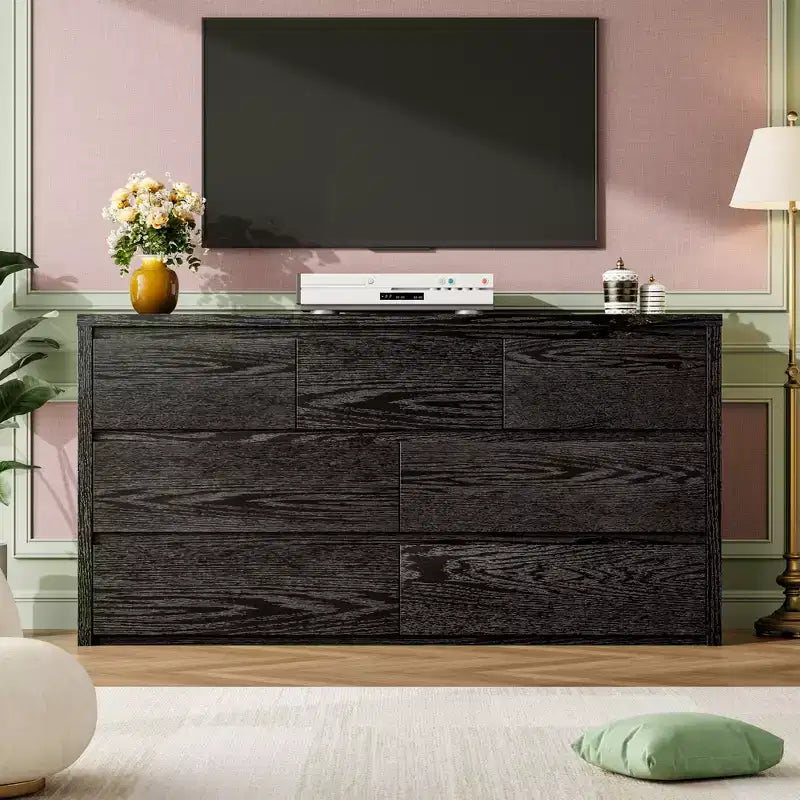 Commode à 7 tiroirs pour chambre à coucher, Grande commode en bois moderne avec grand espace de rangement, Organisateur de commode en bois pour salon, couloir, entrée