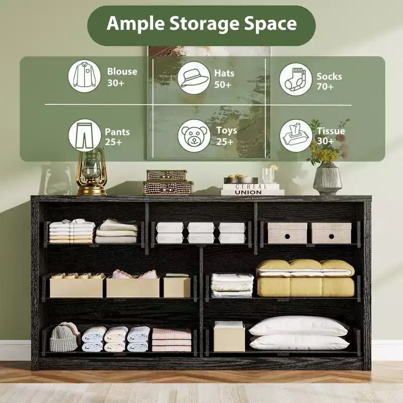 Commode à 7 tiroirs pour chambre à coucher, Grande commode en bois moderne avec grand espace de rangement, Organisateur de commode en bois pour salon, couloir, entrée