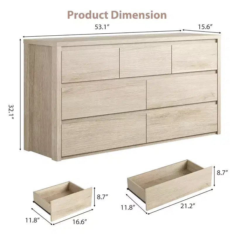 Commode à 7 tiroirs pour chambre à coucher, Grande commode en bois moderne avec grand espace de rangement, Organisateur de commode en bois pour salon, couloir, entrée