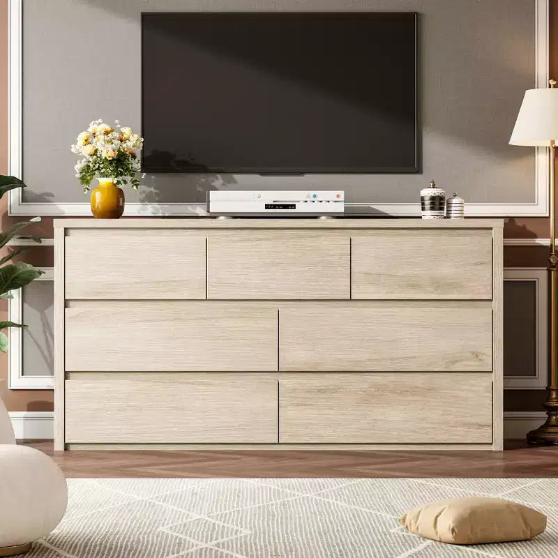 Commode à 7 tiroirs pour chambre à coucher, Grande commode en bois moderne avec grand espace de rangement, Organisateur de commode en bois pour salon, couloir, entrée