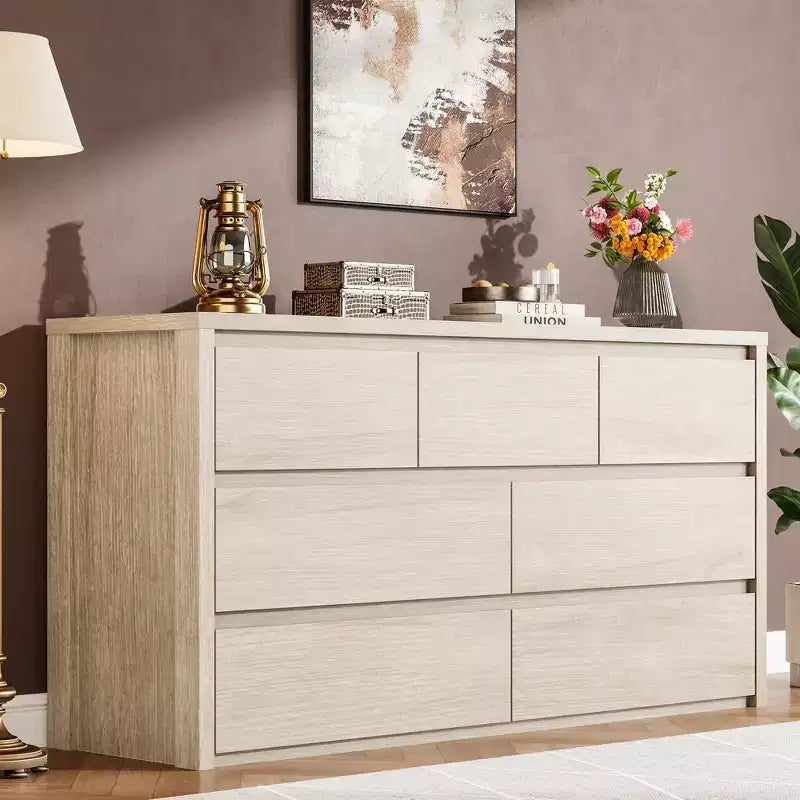 Commode à 7 tiroirs pour chambre à coucher, Grande commode en bois moderne avec grand espace de rangement, Organisateur de commode en bois pour salon, couloir, entrée