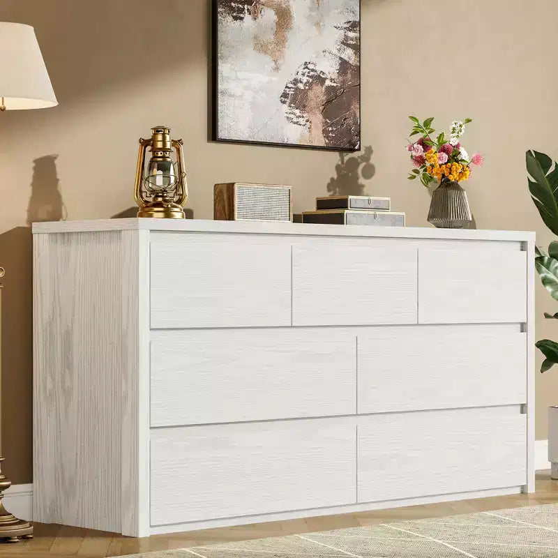 Commode à 7 tiroirs pour chambre à coucher, Grande commode en bois moderne avec grand espace de rangement, Organisateur de commode en bois pour salon, couloir, entrée