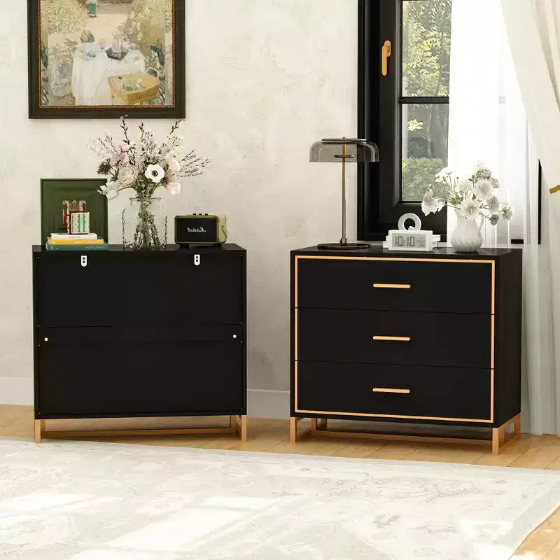 Table de chevet moderne noire/blanche et or, cadre métallique ouvert, 3 tiroirs de rangement pour chambre à coucher, table d'appoint de salon