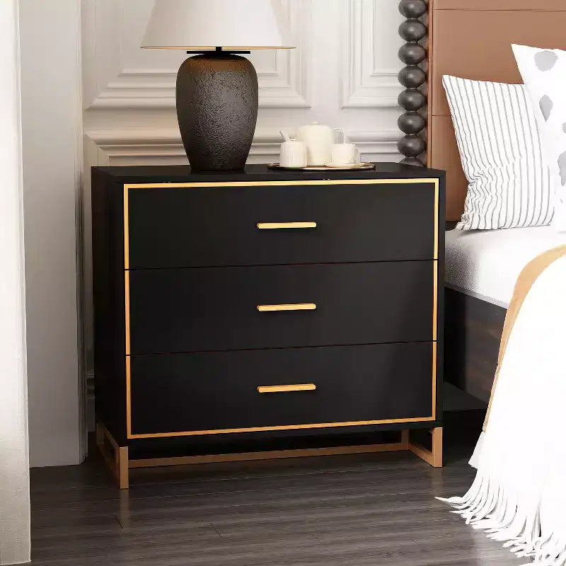Table de chevet moderne noire/blanche et or, cadre métallique ouvert, 3 tiroirs de rangement pour chambre à coucher, table d'appoint de salon