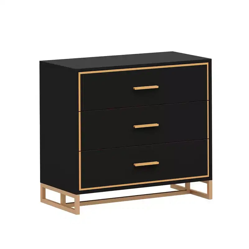 Table de chevet moderne noire/blanche et or, cadre métallique ouvert, 3 tiroirs de rangement pour chambre à coucher, table d'appoint de salon