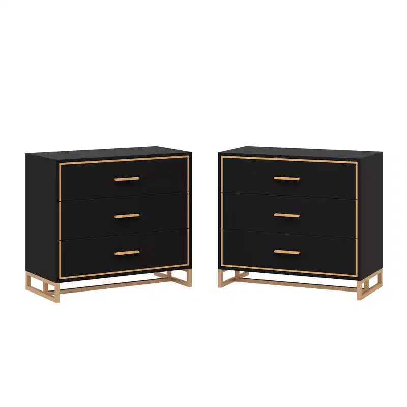 Table de chevet moderne noire/blanche et or, cadre métallique ouvert, 3 tiroirs de rangement pour chambre à coucher, table d'appoint de salon
