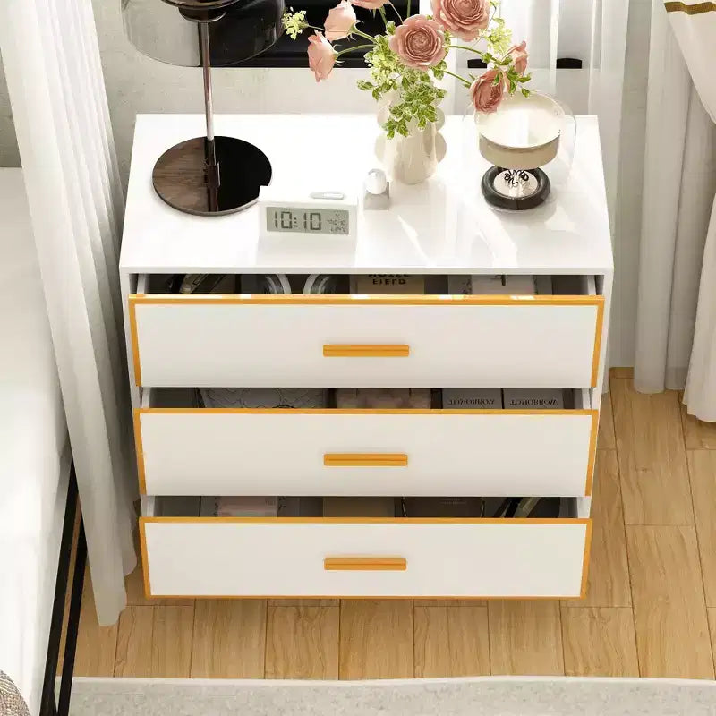 Table de chevet moderne noire/blanche et or, cadre métallique ouvert, 3 tiroirs de rangement pour chambre à coucher, table d'appoint de salon