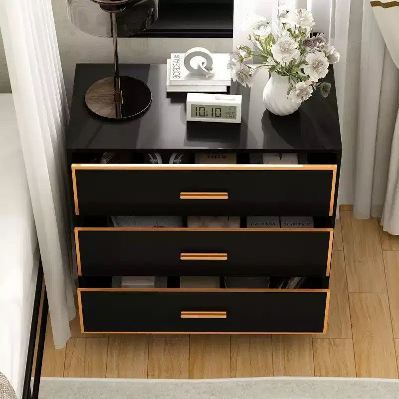 Table de chevet moderne noire/blanche et or, cadre métallique ouvert, 3 tiroirs de rangement pour chambre à coucher, table d'appoint de salon