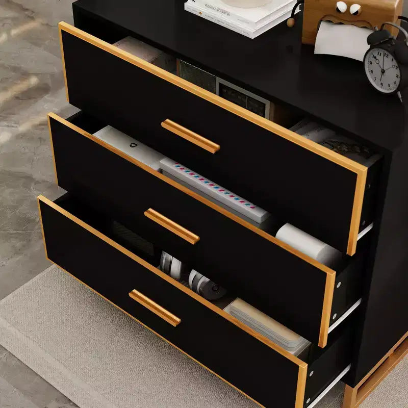 Table de chevet moderne noire/blanche et or, cadre métallique ouvert, 3 tiroirs de rangement pour chambre à coucher, table d'appoint de salon