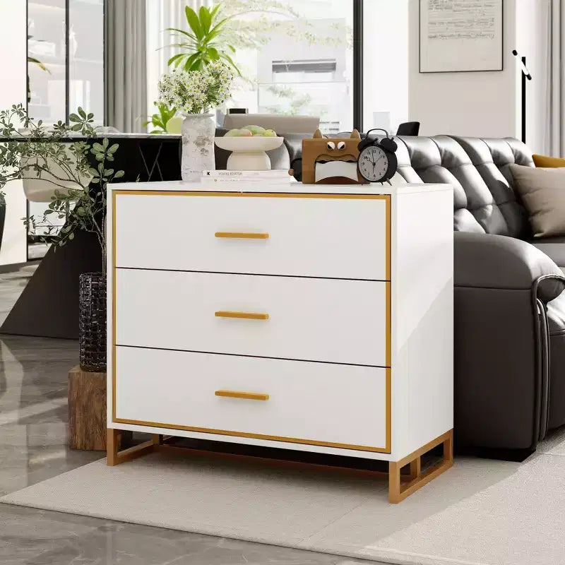 Table de chevet moderne noire/blanche et or, cadre métallique ouvert, 3 tiroirs de rangement pour chambre à coucher, table d'appoint de salon