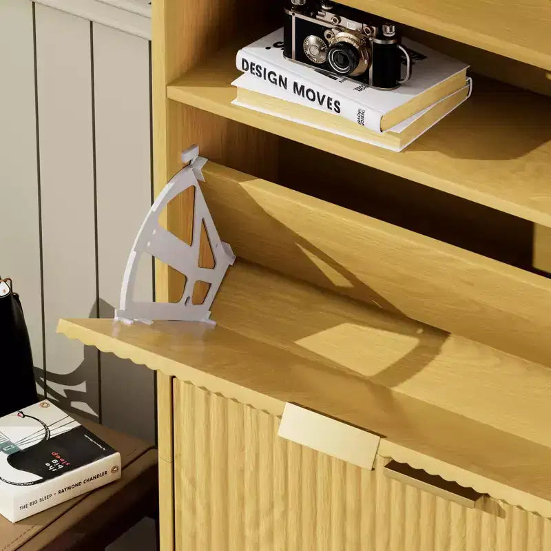 Meuble à chaussures autoportant de 54 po de hauteur - Panneaux de particules naturels + MDF, 3 tiroirs à abattant, étagères réglables, rangement caché pour entrée