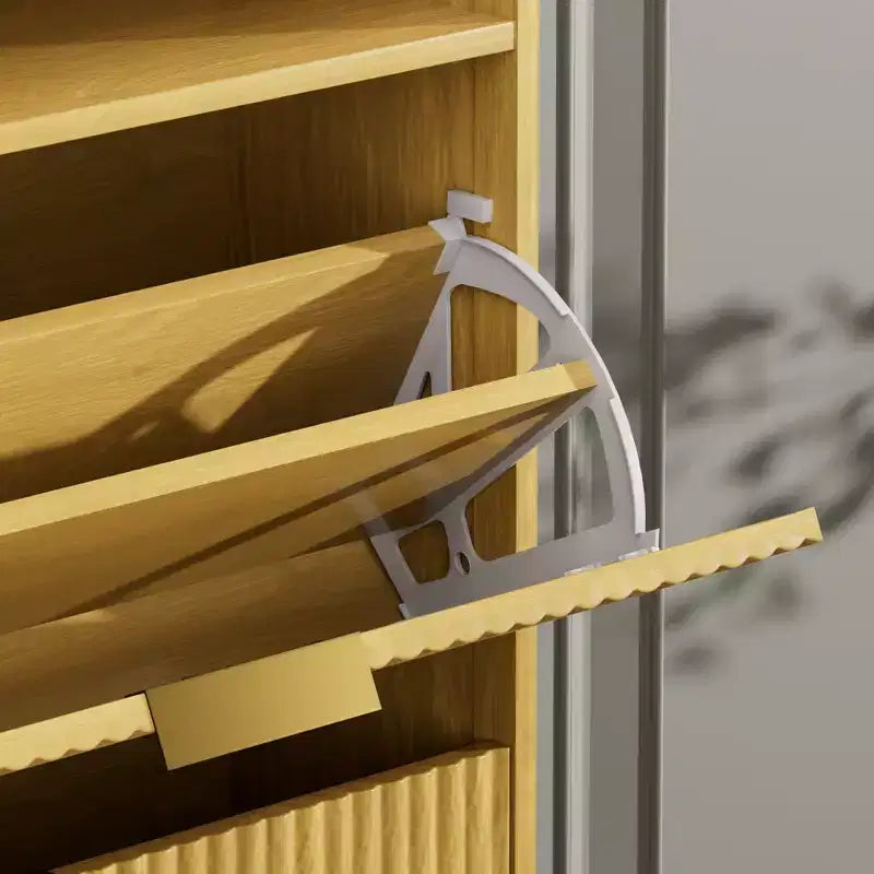 Meuble à chaussures autoportant de 54 po de hauteur - Panneaux de particules naturels + MDF, 3 tiroirs à abattant, étagères réglables, rangement caché pour entrée