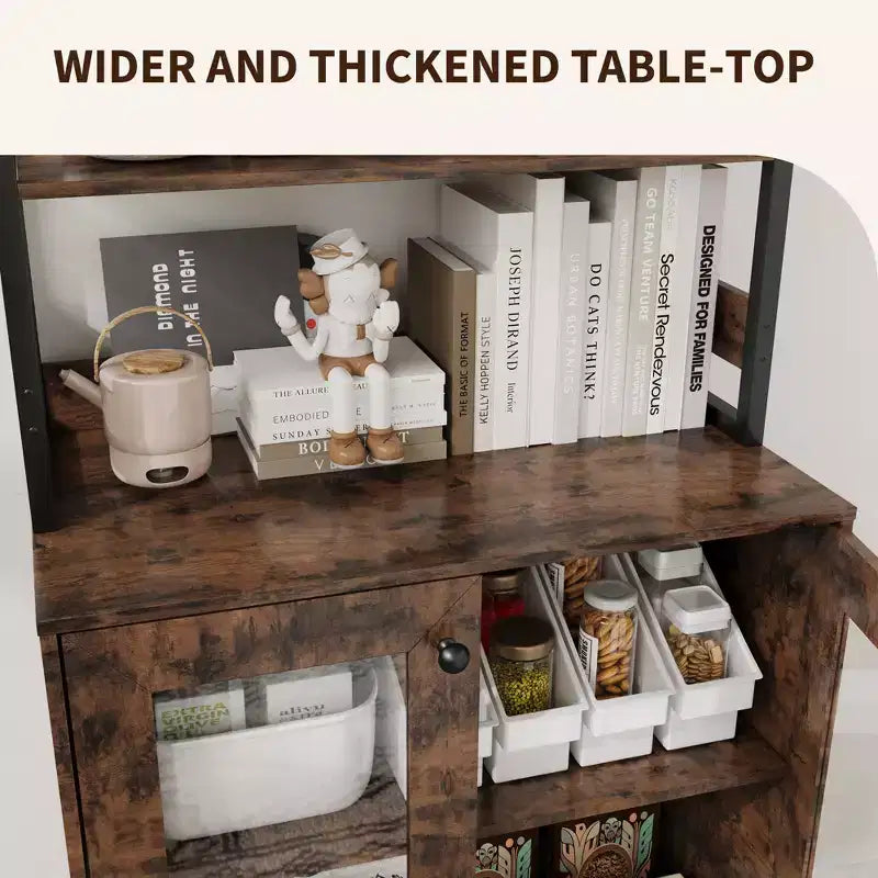 Armoire de cuisine multifonctionnelle avec prises et éclairage LED, rangement à portes vitrées
