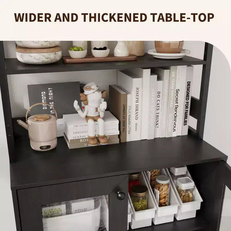 Armoire de cuisine multifonctionnelle avec prises et éclairage LED, rangement à portes vitrées