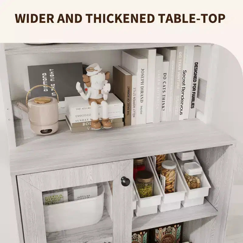 Armoire de cuisine multifonctionnelle avec prises et éclairage LED, rangement à portes vitrées