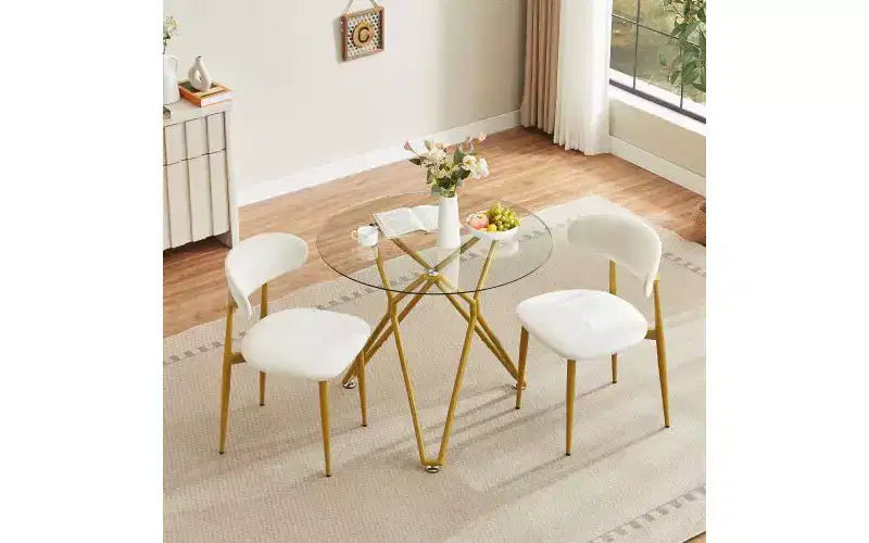 Table à manger minimaliste avec verre trempé, table de cuisine pour 2 à 4 personnes, table peu encombrante pour appartement, petits espaces, salle à manger, or