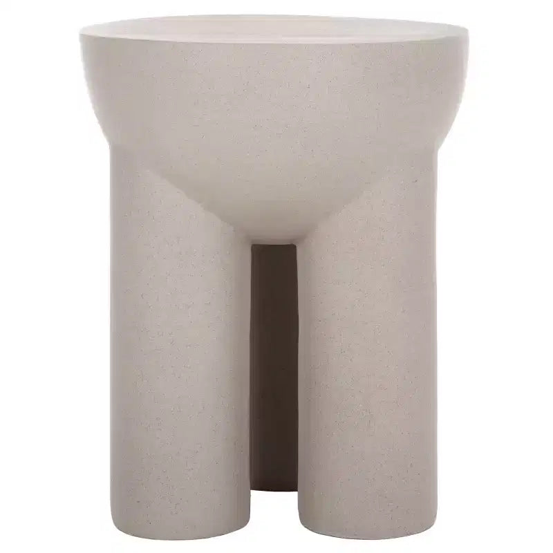 Table d'appoint ronde, grise, motif tambour sculptural