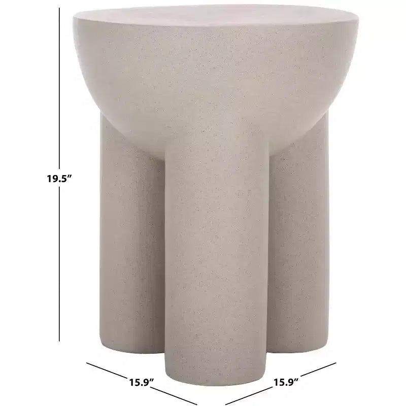 Table d'appoint ronde, grise, motif tambour sculptural