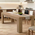Table de salle à manger de 199,9 cm pour 6 personnes, table de cuisine de style campagnard avec pieds robustes pour salle à manger, cuisine, salon, marron rustique