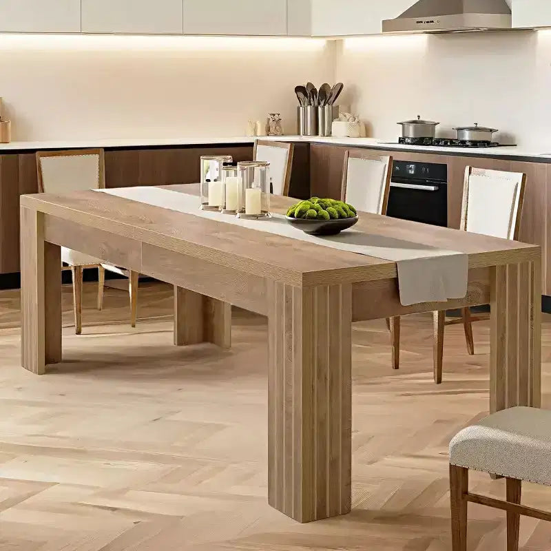 Table de salle à manger de 199,9 cm pour 6 personnes, table de cuisine de style campagnard avec pieds robustes pour salle à manger, cuisine, salon, marron rustique