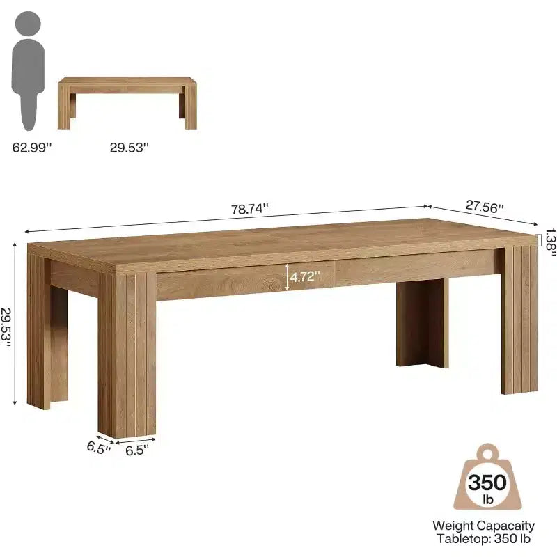 Table de salle à manger de 199,9 cm pour 6 personnes, table de cuisine de style campagnard avec pieds robustes pour salle à manger, cuisine, salon, marron rustique