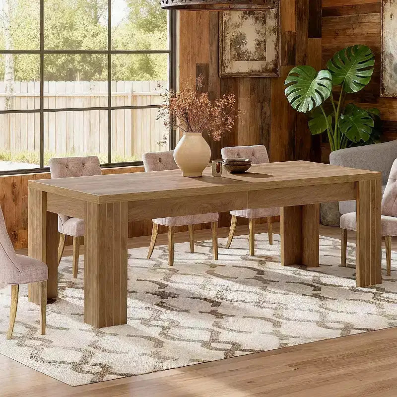 Table de salle à manger de 199,9 cm pour 6 personnes, table de cuisine de style campagnard avec pieds robustes pour salle à manger, cuisine, salon, marron rustique