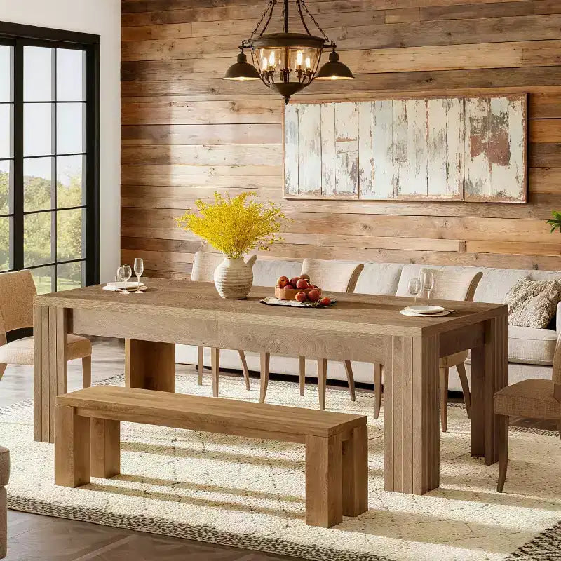 Table de salle à manger de 199,9 cm pour 6 personnes, table de cuisine de style campagnard avec pieds robustes pour salle à manger, cuisine, salon, marron rustique