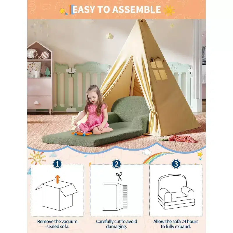 Canapé pliant pour enfants, chaise confortable et transat pour la lecture, la salle de jeux, canapé pour garçons et filles, cadeau d'anniversaire