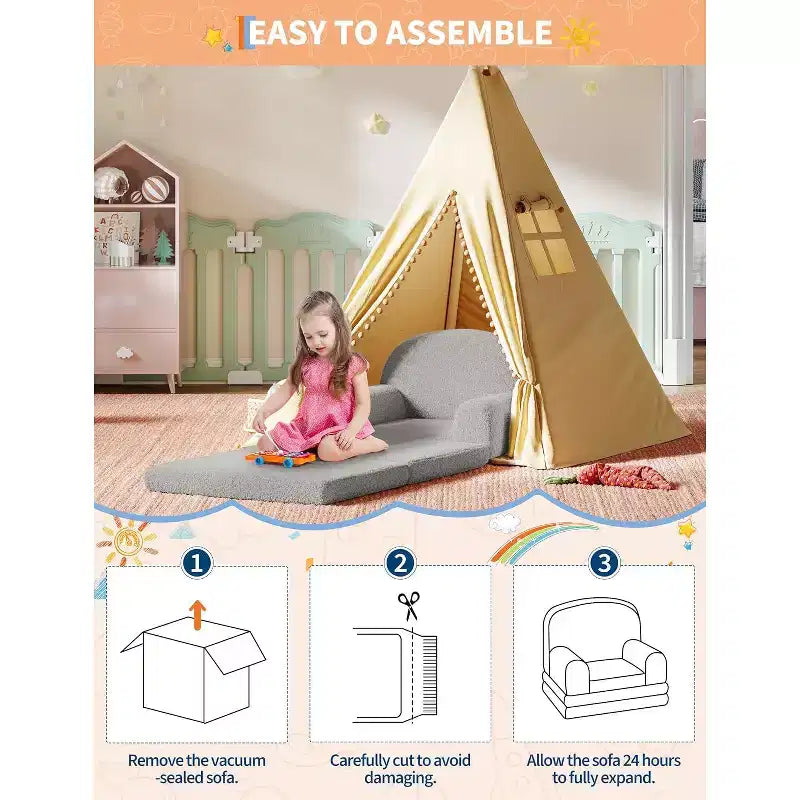 Canapé pliant pour enfants, chaise confortable et transat pour la lecture, la salle de jeux, canapé pour garçons et filles, cadeau d'anniversaire