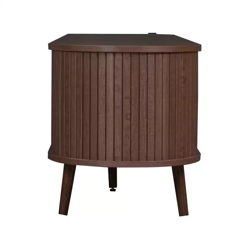 Meuble TV Moderne du Milieu du Siècle de 70 pouces avec Tiroirs à Volet Roulant et Prises Intégrées, Compatible avec les Téléviseurs jusqu'à 80 pouces, Marron Foncé