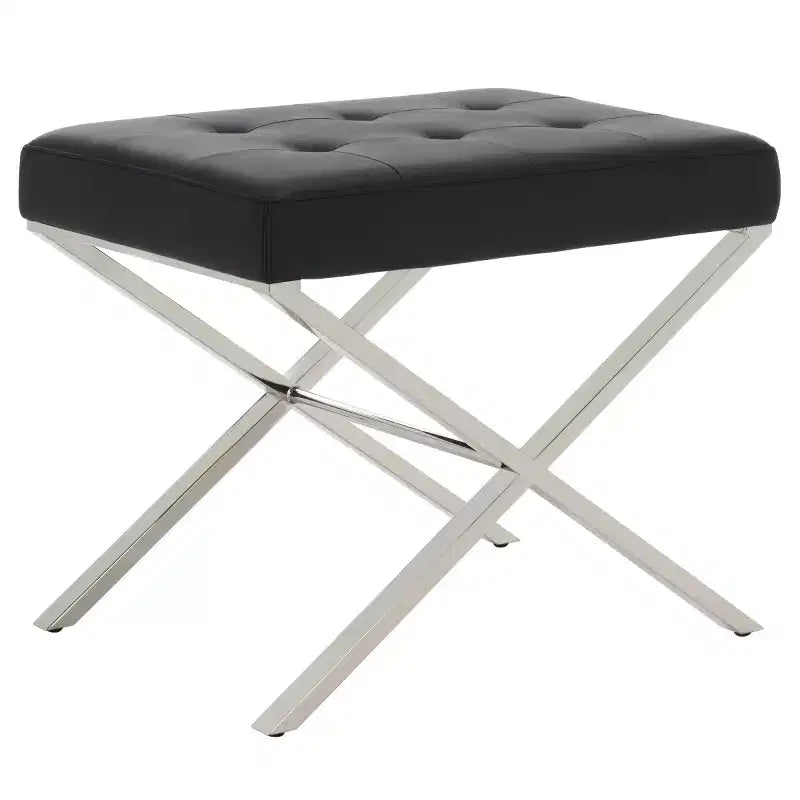 Pouffe moderne et minimaliste en similicuir avec finition chromée
