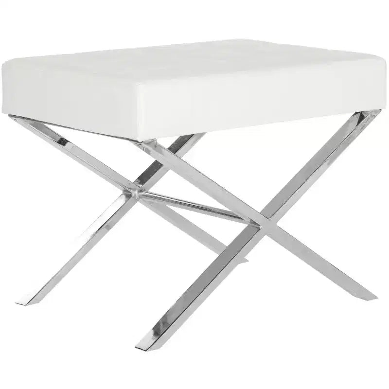 Pouffe moderne et minimaliste en similicuir avec finition chromée