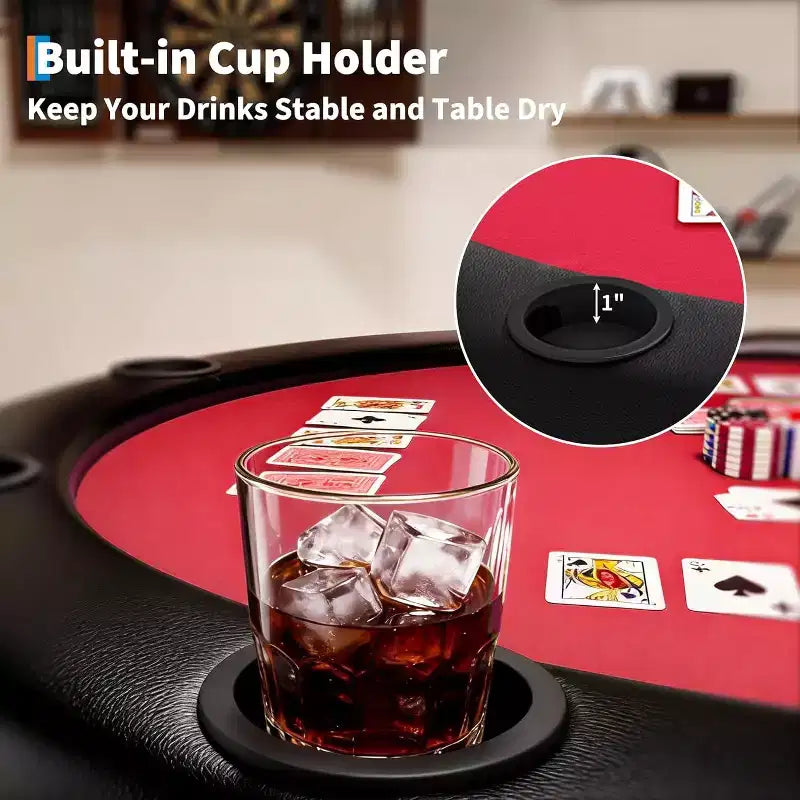 Table de poker ronde pliante 48 pouces 8 joueurs avec porte-gobelets, surface en feutre de qualité casino pour le Texas Holdem et le Blackjack, table de jeu de cartes portable