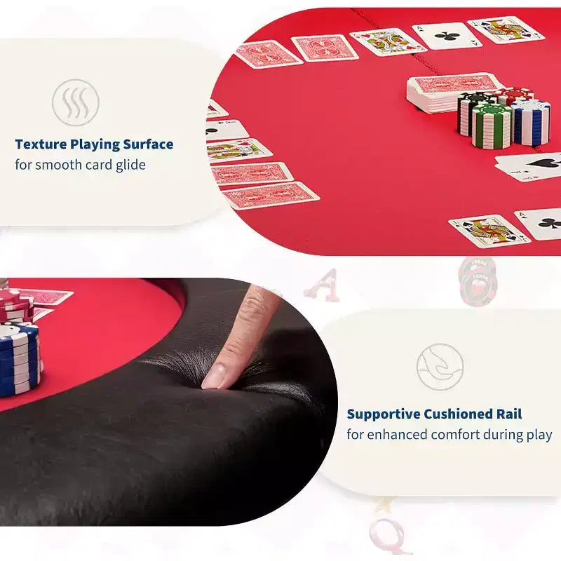 Table de poker ronde pliante 48 pouces 8 joueurs avec porte-gobelets, surface en feutre de qualité casino pour le Texas Holdem et le Blackjack, table de jeu de cartes portable