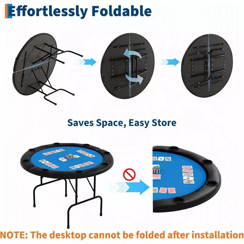 Table de poker ronde pliante 48 pouces 8 joueurs avec porte-gobelets, surface en feutre de qualité casino pour le Texas Holdem et le Blackjack, table de jeu de cartes portable