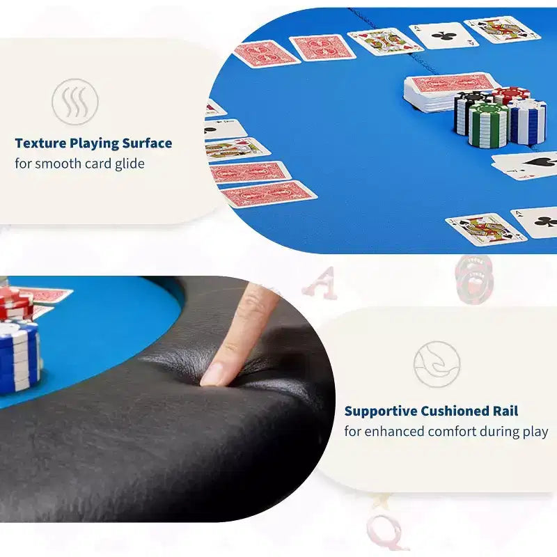 Table de poker ronde pliante 48 pouces 8 joueurs avec porte-gobelets, surface en feutre de qualité casino pour le Texas Holdem et le Blackjack, table de jeu de cartes portable