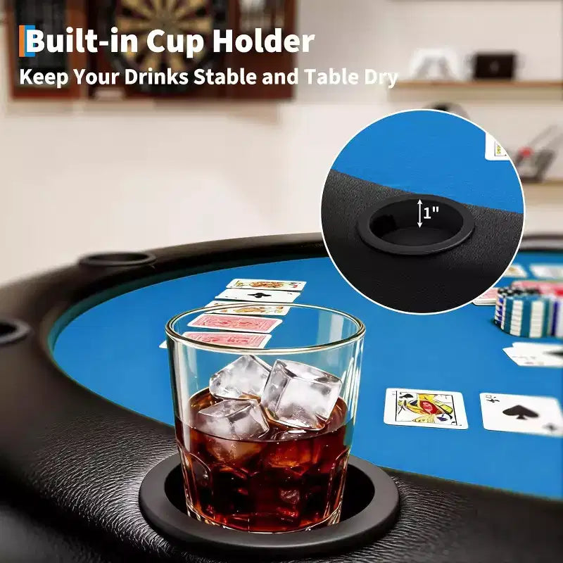 Table de poker ronde pliante 48 pouces 8 joueurs avec porte-gobelets, surface en feutre de qualité casino pour le Texas Holdem et le Blackjack, table de jeu de cartes portable