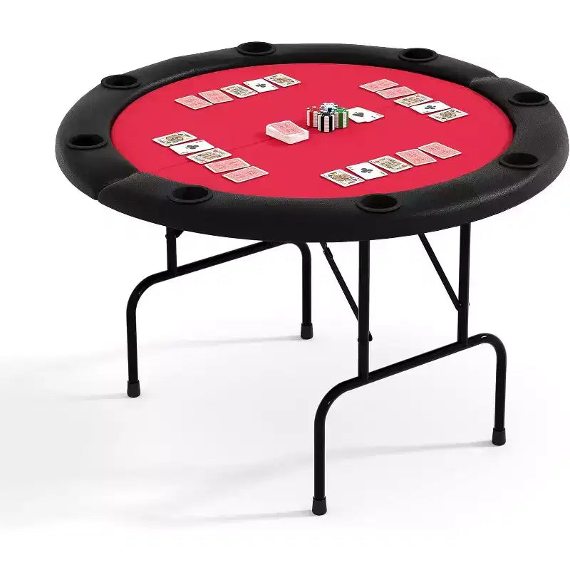 Table de poker ronde pliante 48 pouces 8 joueurs avec porte-gobelets, surface en feutre de qualité casino pour le Texas Holdem et le Blackjack, table de jeu de cartes portable