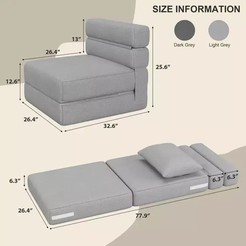 Canapé-lit pliant avec oreiller amélioré, canapé-lit pliant simple et matelas, mousse à mémoire de forme haute densité avec housse en lin, chaise longue